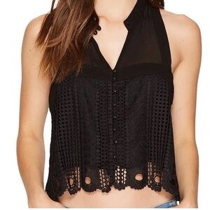 Free People Black Crochet Halter Top